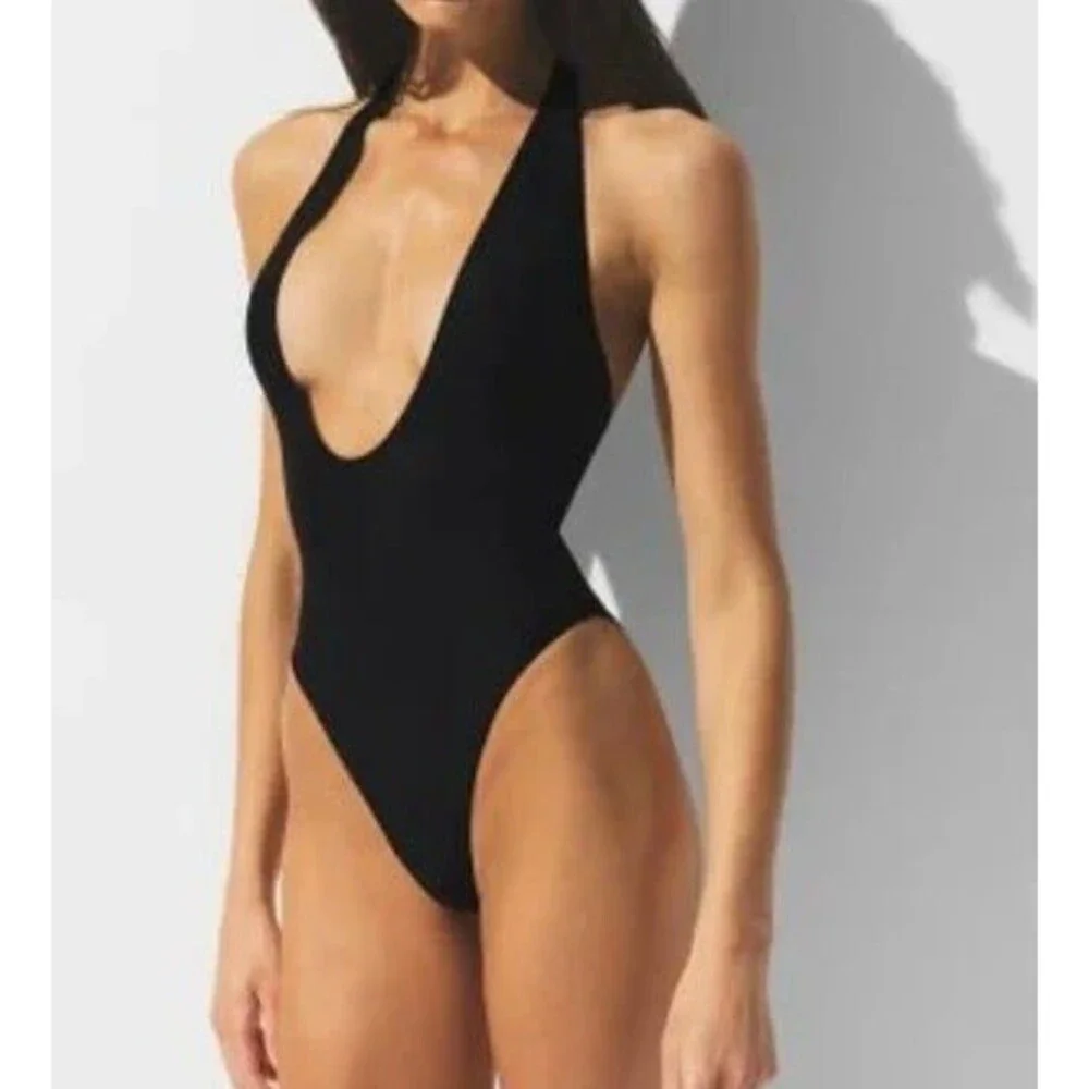 Skims iconic swim deep plunge one piece obsidian